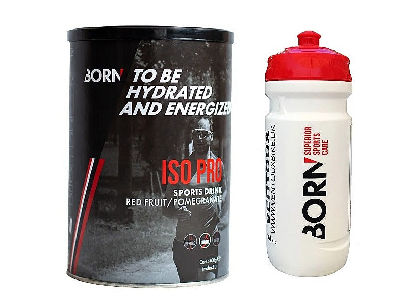 BORN Iso Pro 2:1 energidrik (Red Fruit) + Hvid drikkedunk