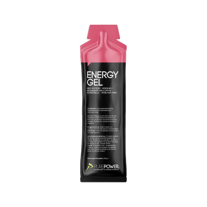 Purepower Koffein Energy Gel m. hindbær smag, 60 gram