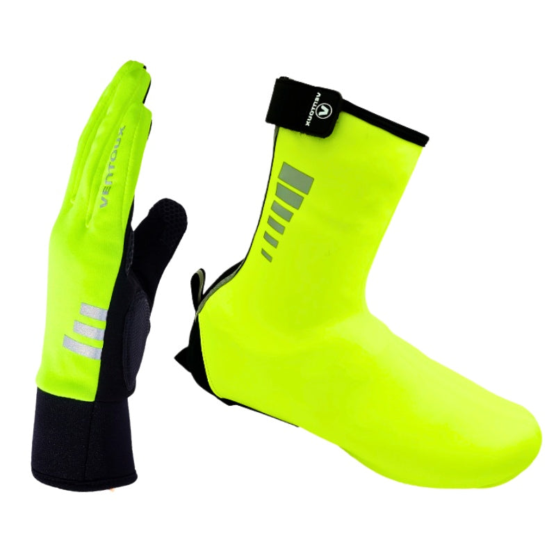 Ventoux Aqua Free skoovertræk, neon + Storm II cykelhandske, neon