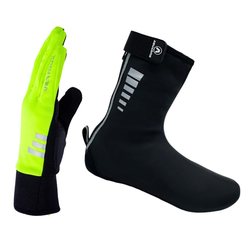 Ventoux Aqua Free skoovertræk, sort + Storm II cykelhandske, neon