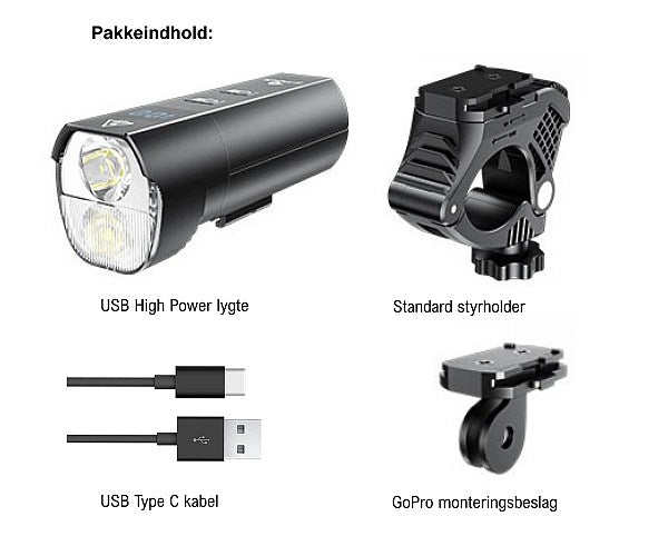Ventoux USB High Power Alu forlygte 1200 lumen
